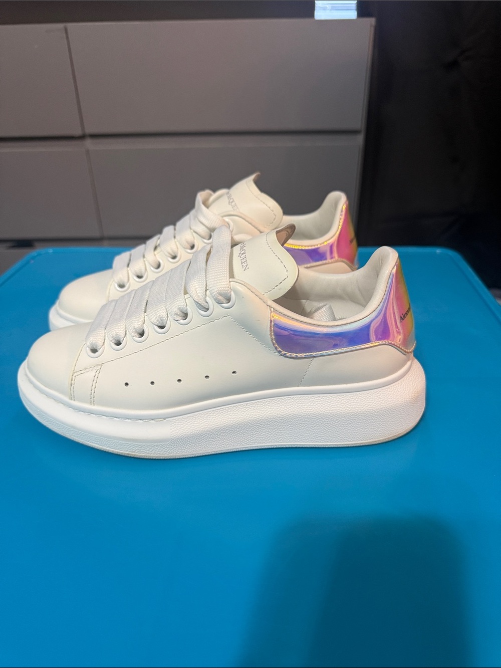 Alexander McQueen White Platform Sneakers with Iridescent Heel Tab